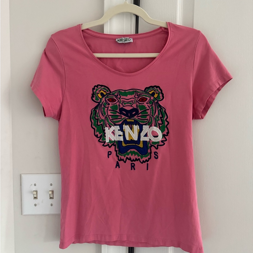 Kenzo Pink Tee with Multicolor Tiger Design